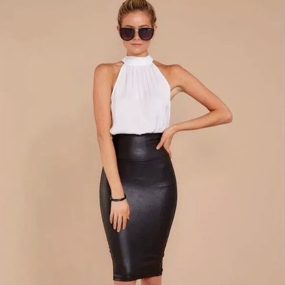 SPANX FAUX LEATHER MIDI PENCIL SKIRT - NWT - Picture 1 of 13